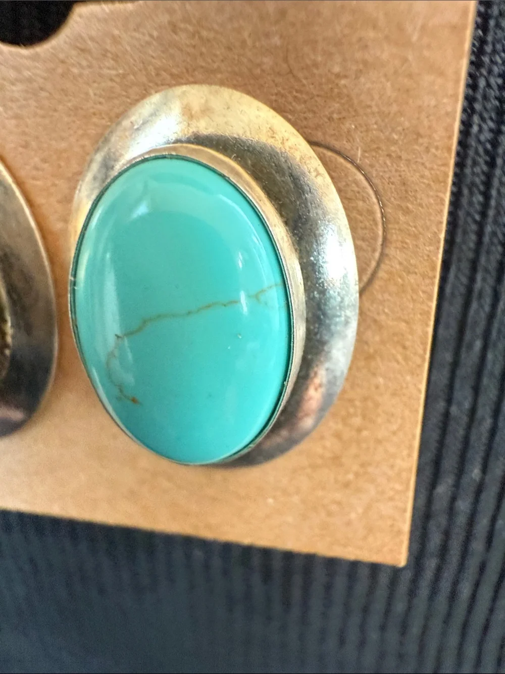 Vintage Faux Turquoise Oval Stone on sterling Silver Earrings